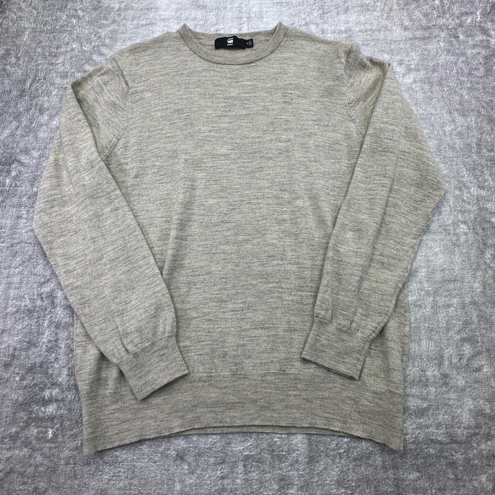 G-Star RAW Sweater Mens Large Gray Merino Wool Core R Knit L/S Pullover Logo